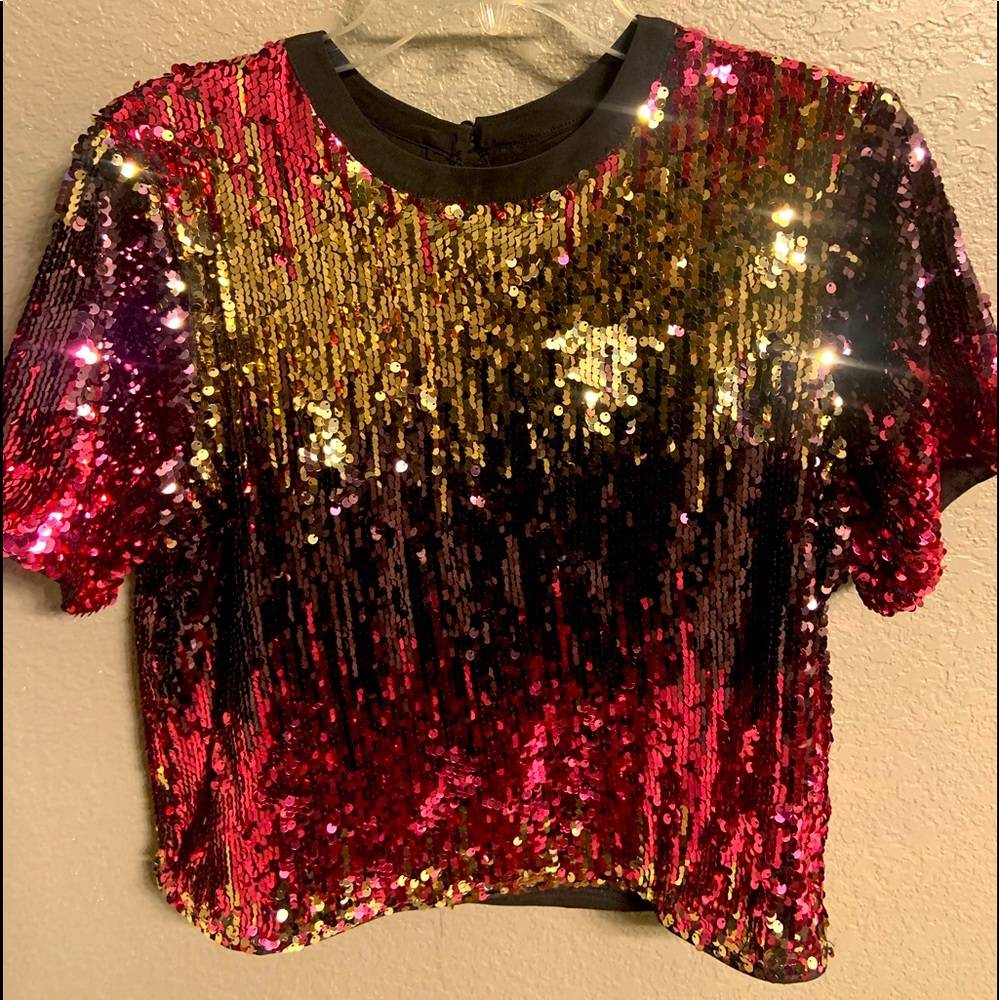 Womens Ombre sequence Top Pink Gold Black Purple sz 6 perfect for Swift concert!